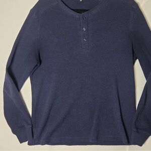 Men's Long-Sleeve Navy Henley Thermal Shirt